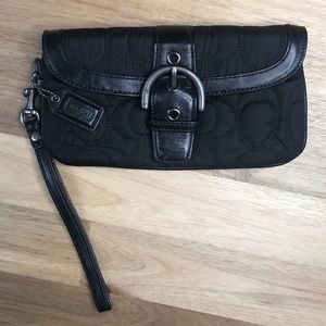 Coach Black Quilted Clutch Wallet Leather Trim